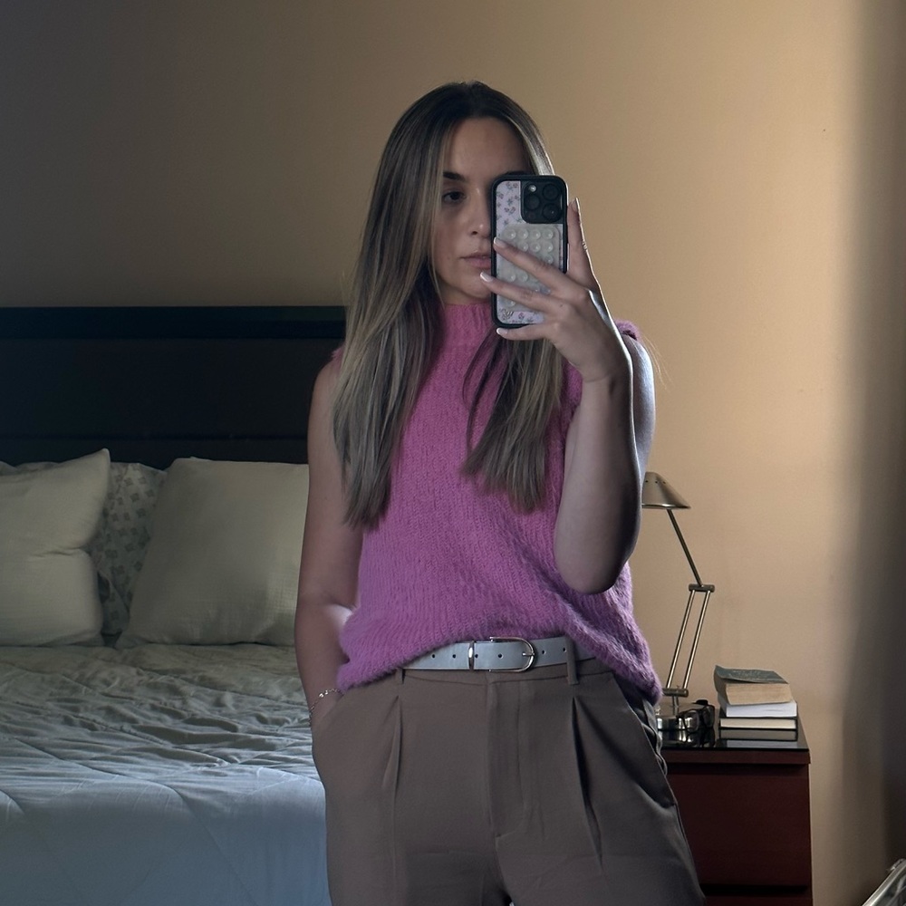 Pink fuzzy sweater vest